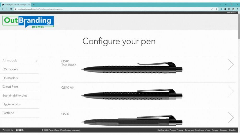 Prodir Pens Configurator base model selection