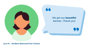 "We got our beautiful banner...Thank you!" Lynn H. - Goldens Rescued from Taiwan